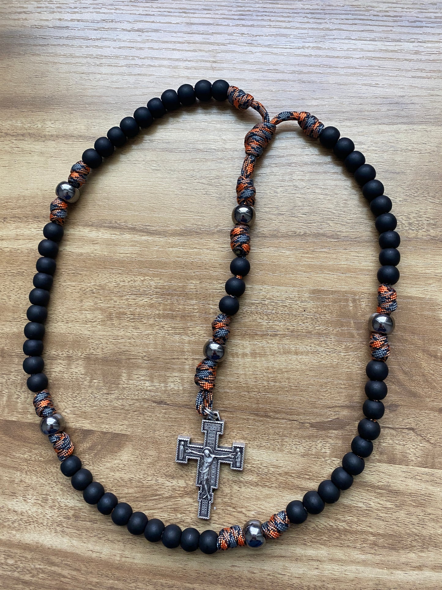 Paracord Rosary - Orange Camo - Acrylic Beads