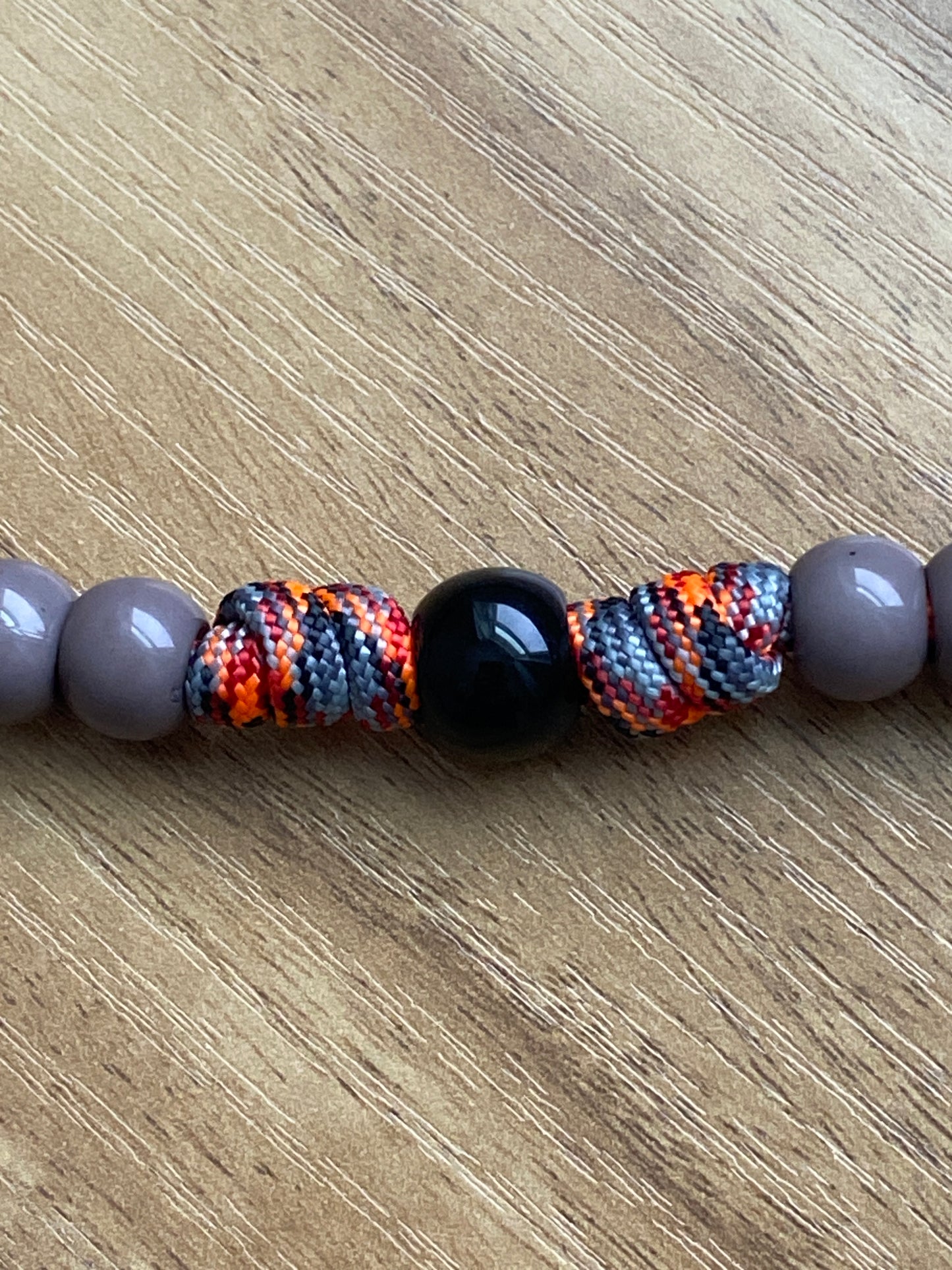 Paracord Rosary - Orange Camo and Gray Beads - Acrylic Beads