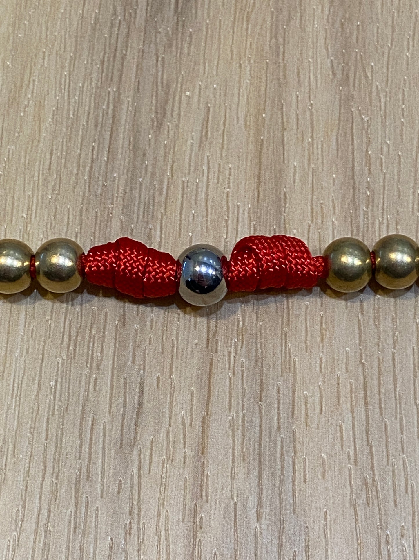 Paracord Rosary - Solid Brass and Red - Metal Beads