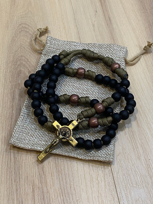 Paracord Rosary - Coyote Brown and Black Acrylic Beads