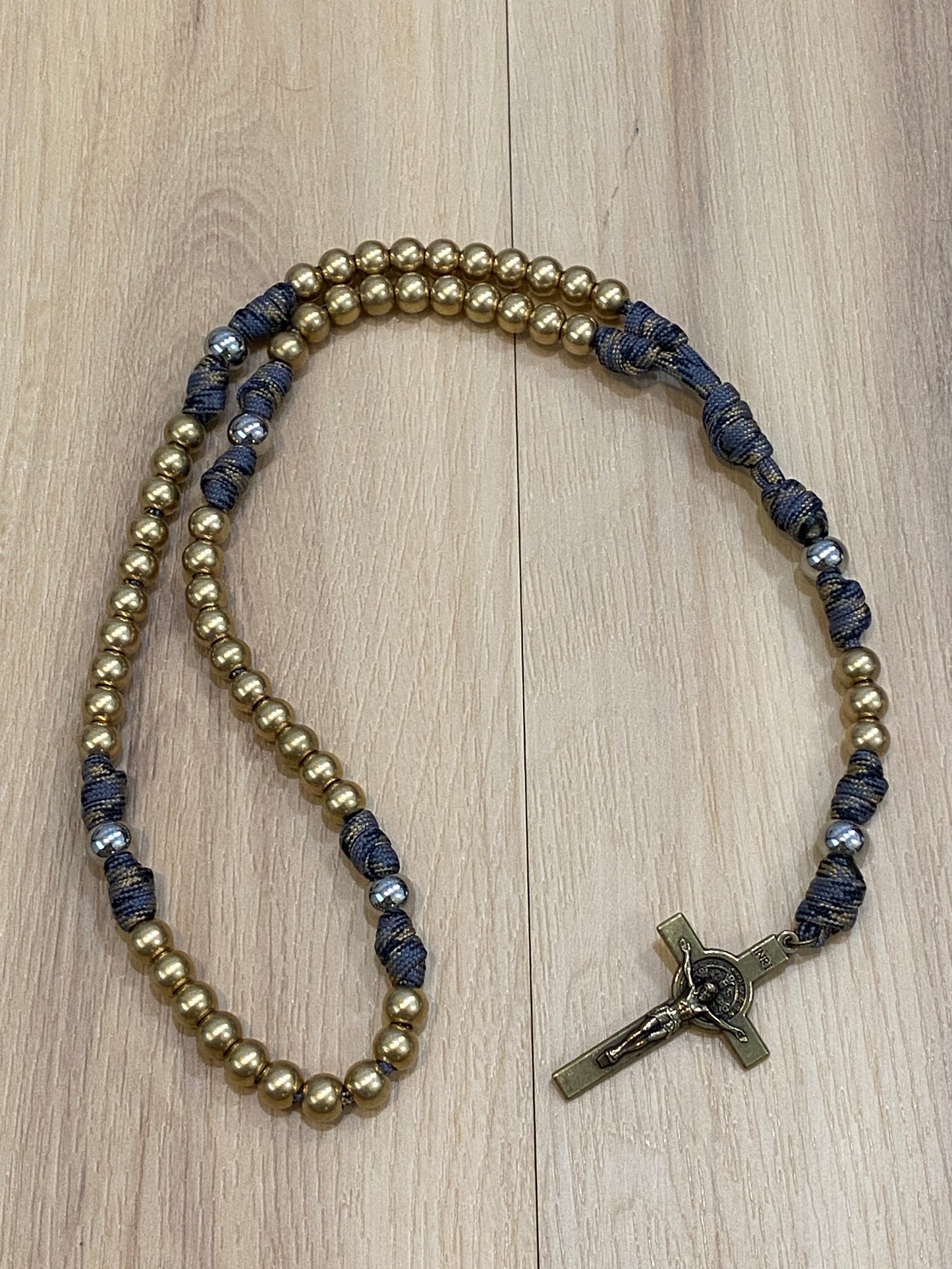 Paracord Rosary - Solid Brass and Grey Camo