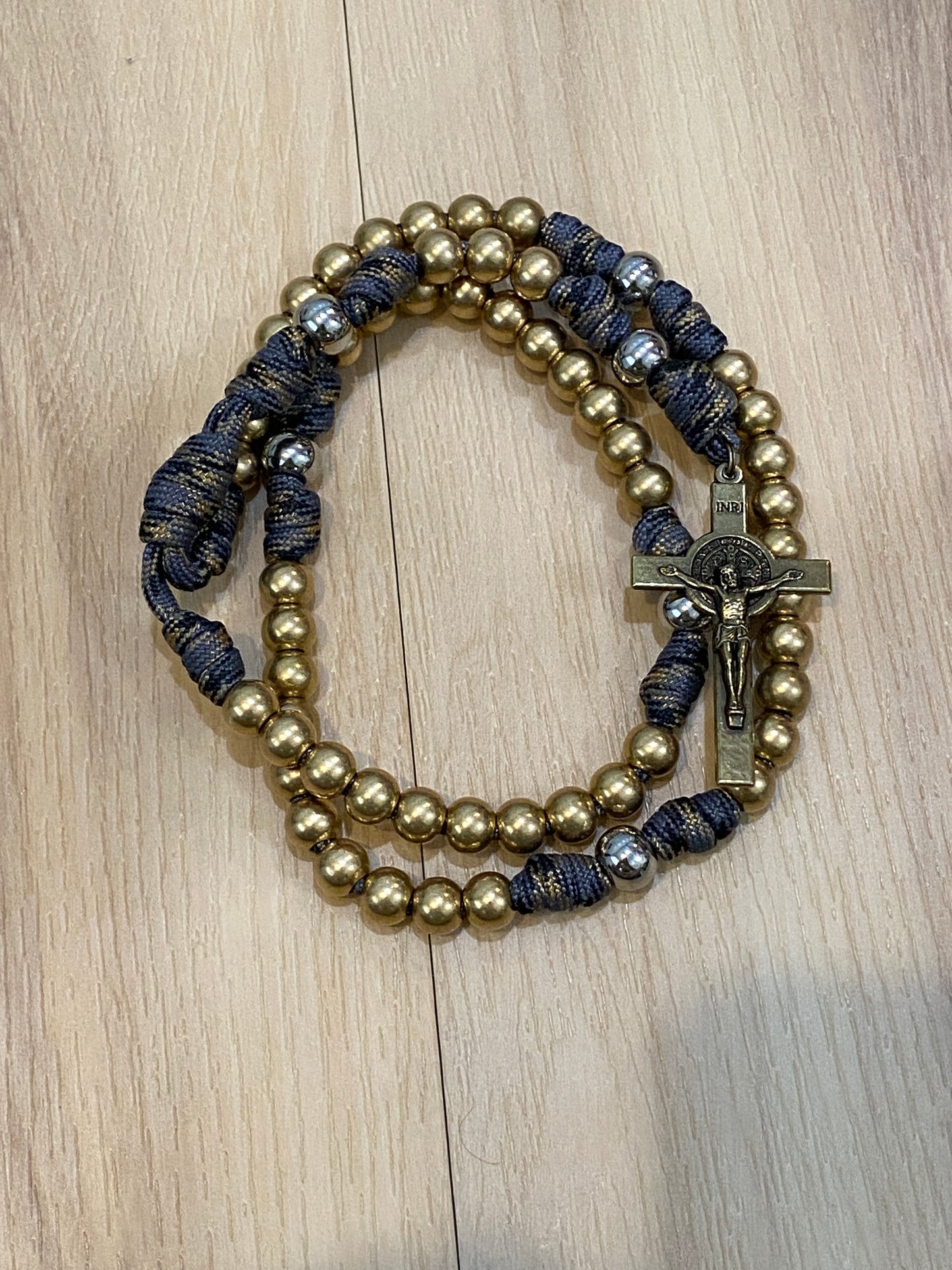 Paracord Rosary - Solid Brass and Grey Camo