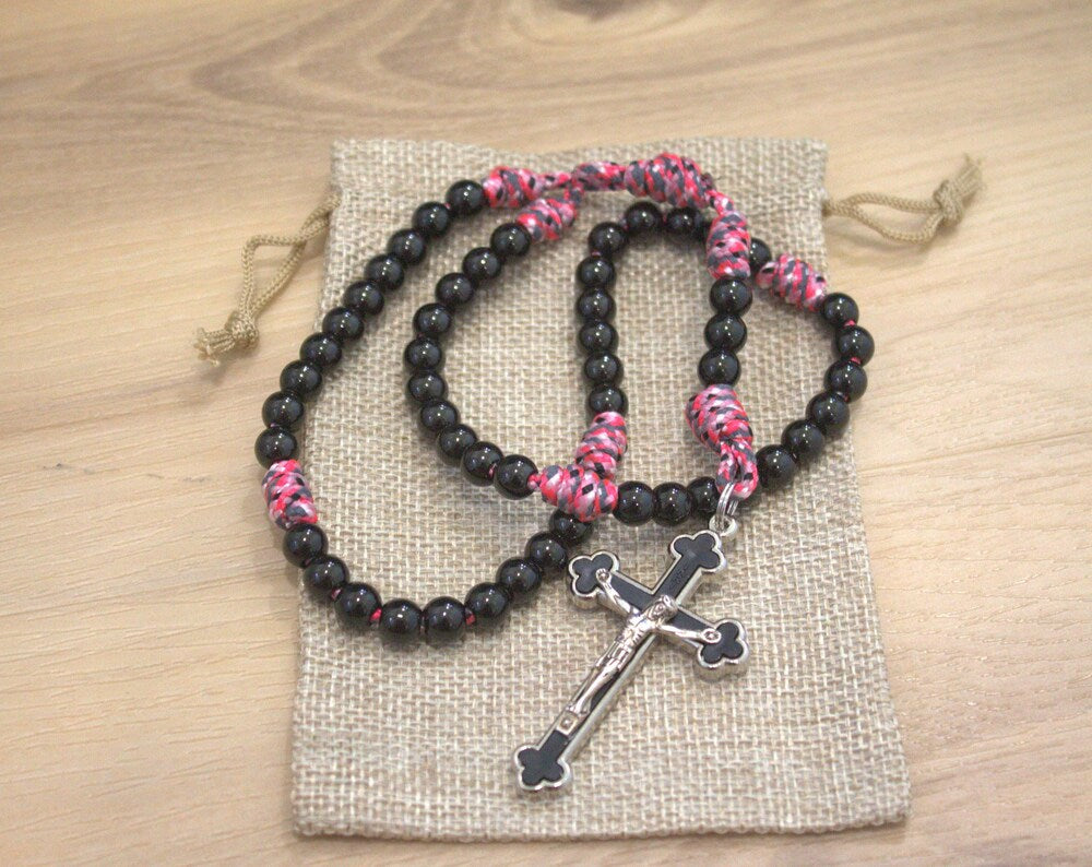 Mini Paracord Rosary - Pink Camo