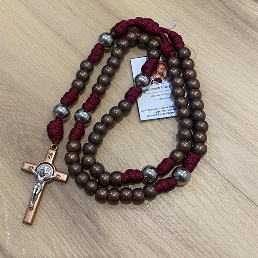 Paracord Rosary - Burgundy and Antique Copper - Metal Beads