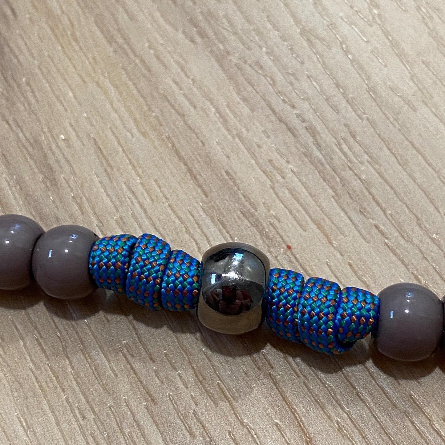 Paracord Rosary - Multi color blue and grey beads - acrylic beads