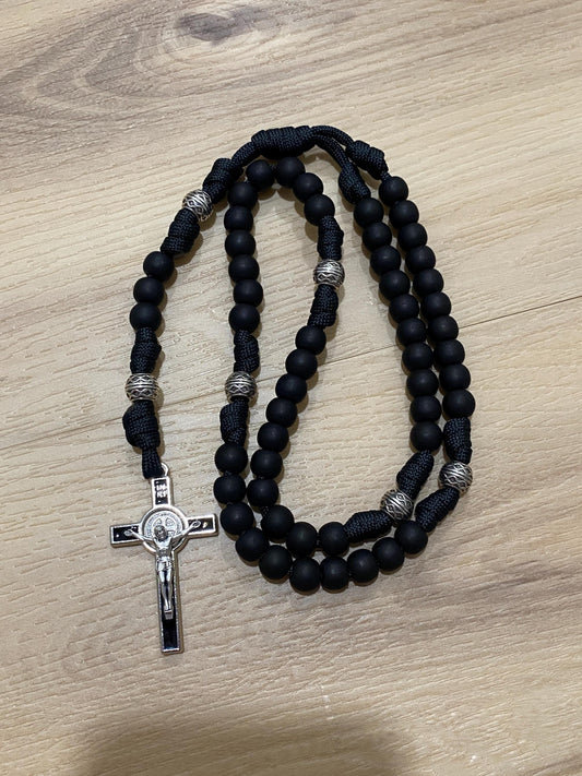 Paracord Rosary - Black and black beads - acrylic beads